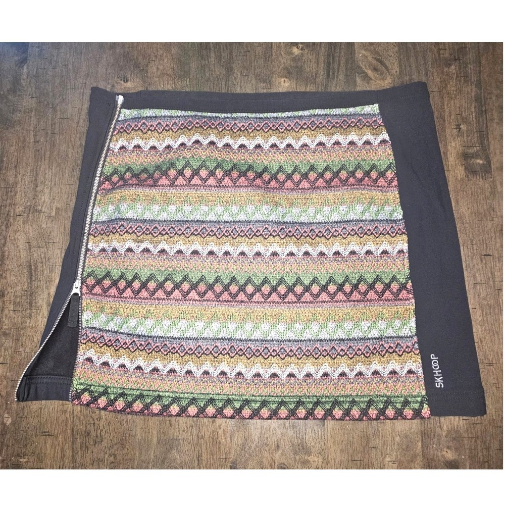 Skhoop Nordic Mini Skirt Scandi Fair Isle Zipper Earth Tones XL